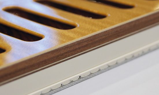 Various types of wood and veneer combined with non-wood material and milled with decorative ventilation slots before any lacquer or paint is applied, then cut to shape after surface coating on the table saw. F/LIST uses LEUCO tools.